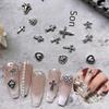 Chrome Heart Cross & Diamond Nail Art Jewelry - Retro Punk Style Accessories