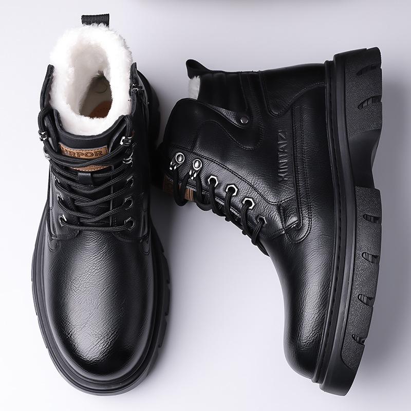 2024 зимние новые мужские высокие хлопковые ботинки мужские ботинки Martin с толстой подошвой и большим голенищем бархатные термосапоги 66088
