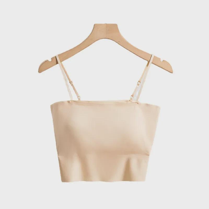 Seamless One-Shoulder Ice Silk Tube Top Camisole - Light Sports Style for Summer