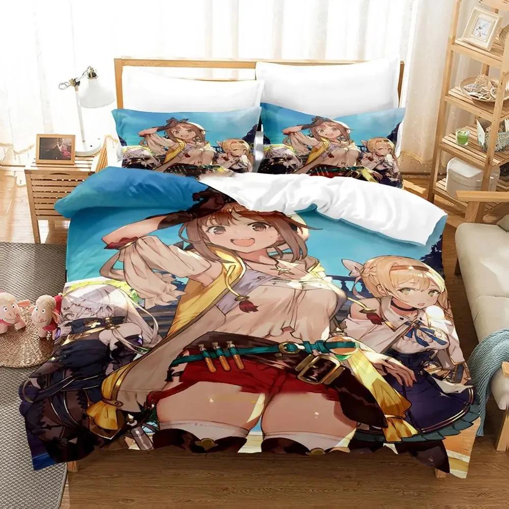Аниме Набор постельного белья Atelier Ryza Пододеяльник Комплект для кровати Пододеяльник Наволочка Одеяло Размер King Queen Постельное белье для мальчиков и взрослых