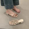 2025 New Fairy Style Square Head Bow Summer Personality Thick Heel Gentle Temperament High Heel Cool Slippers Woman