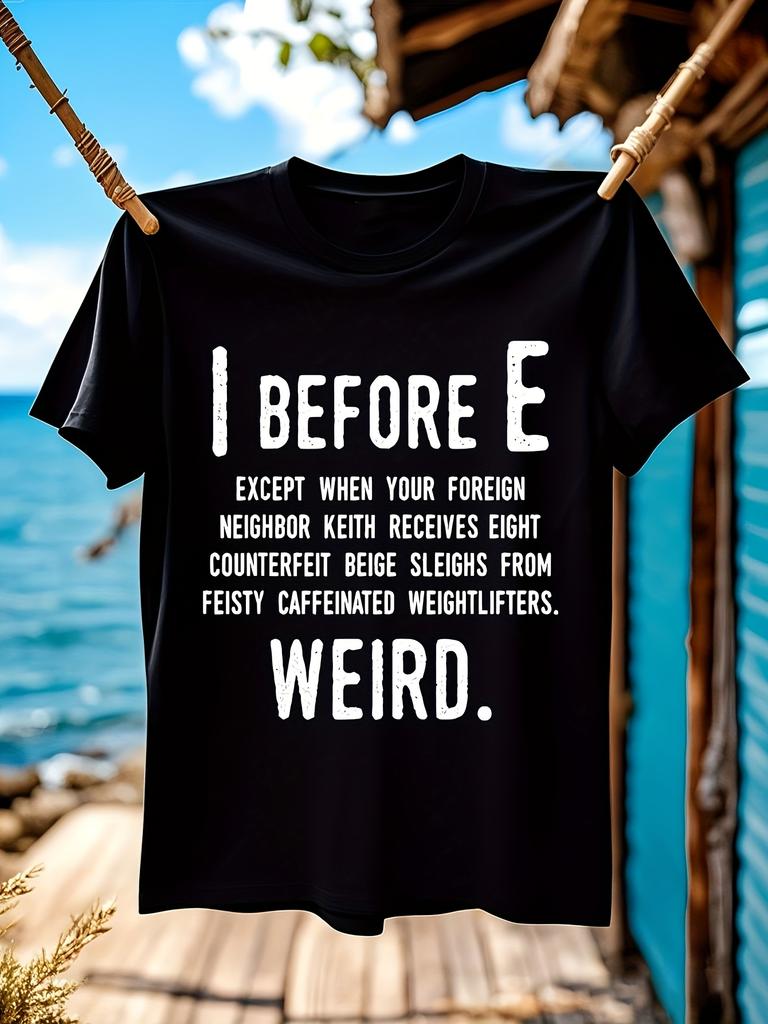 Funny Grammar Rules Tshirt - I Before E Exceptions - Blac...