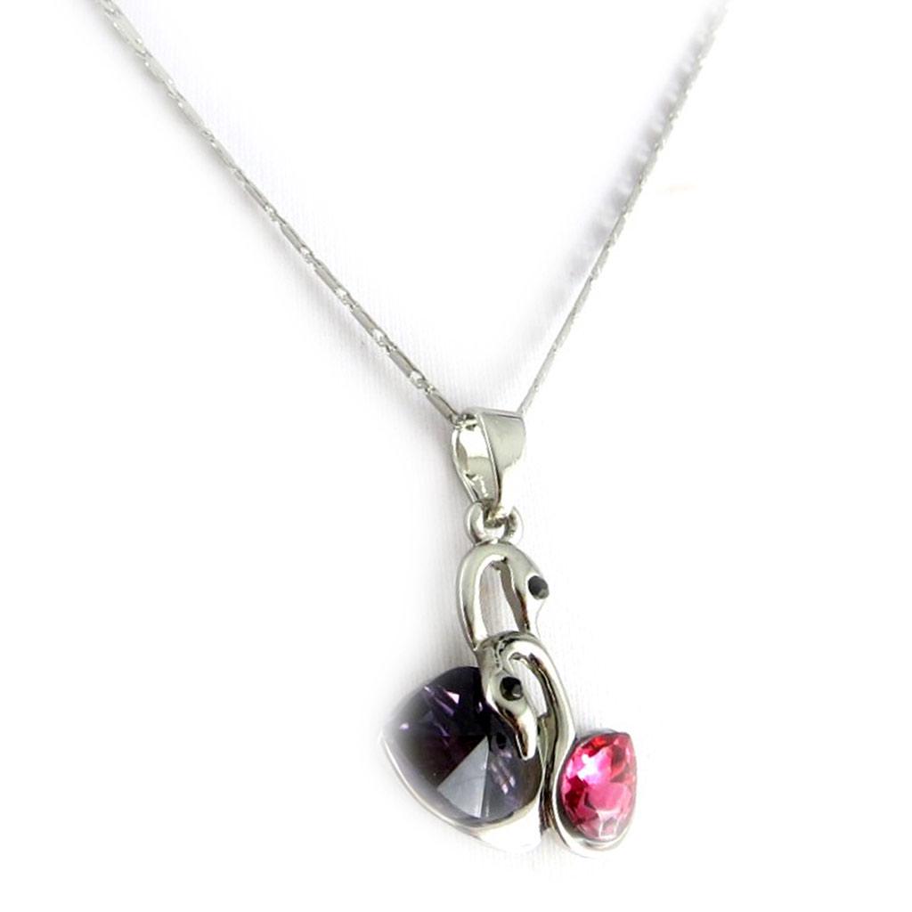 Les Trésors De Lily [K8062] - Designer Necklace 'Swans' Purple Pink