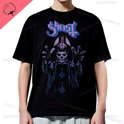 Футболка с принтом рок-группы Y2K-Ghost-Band Мужская Хлопковая футболка с графическим рисунком рок-группы Повседневная Винтажный Стиль Ужасов Харадзюку С коротким рукавом Женский Топ