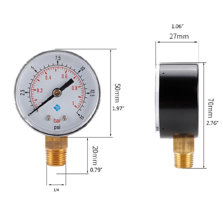 Мини-манометр низкого давления для топлива, воздуха, масла или воды 0-15psi/0-1бар BSPT Манометр