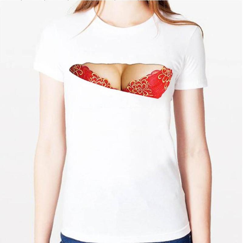 Женская ST-Shirt Trend Сексуальная разрывающая грудь 3d печать Забавная забавная футболка Лето