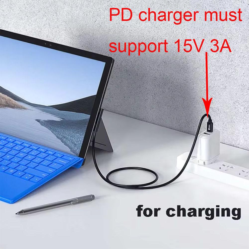 Charging Cable 15V 3A for Microsoft Surface Pro 7 6 5 4 3 Go Tablet to Type USB C Convert Wire for Book 2 Laptop PD Power Cord