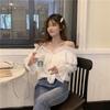 Sexy Off Shoulder Blouses Women Ruffles Solid Slash Neck Chiffon Shirts Office Lady Korean Flare Long Sleeve Casual Tops