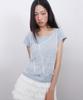 LMR Two-Way Lace Shirred Layered Short Sleeve T-Shirt Sky Blue / White