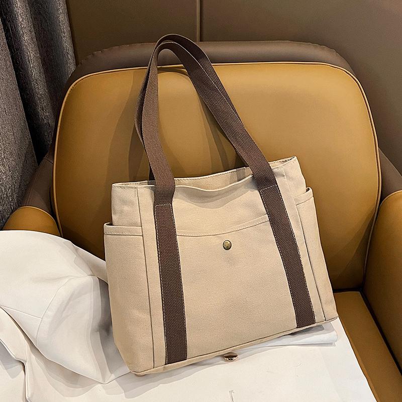 Women Canvas Shoulder Bags College Girl Books Handbag Cotton Cloth Fabric Commuting Zipper Purse Big Tote Ladies Shopping Bag