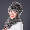 Новая шапка из меха кролика рекс, женская, модная, осенне-зимняя, утолщенная, теплая, с защитой ушей, шарф, набор для защиты шеи, взрослая