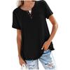 Plus Size Women Fashion Short Sleeve T-shirt Ladies V Neck Solid Color Button Casual Loose Top Shirt