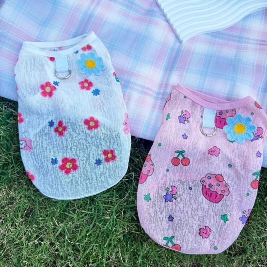 Летняя дышащая одежда для питомцев Yousheng с принтом цветов, вишни, мороженого, без рукавов, жилет, юбка для маленьких и средних собак и кошек, питомца-принцессы