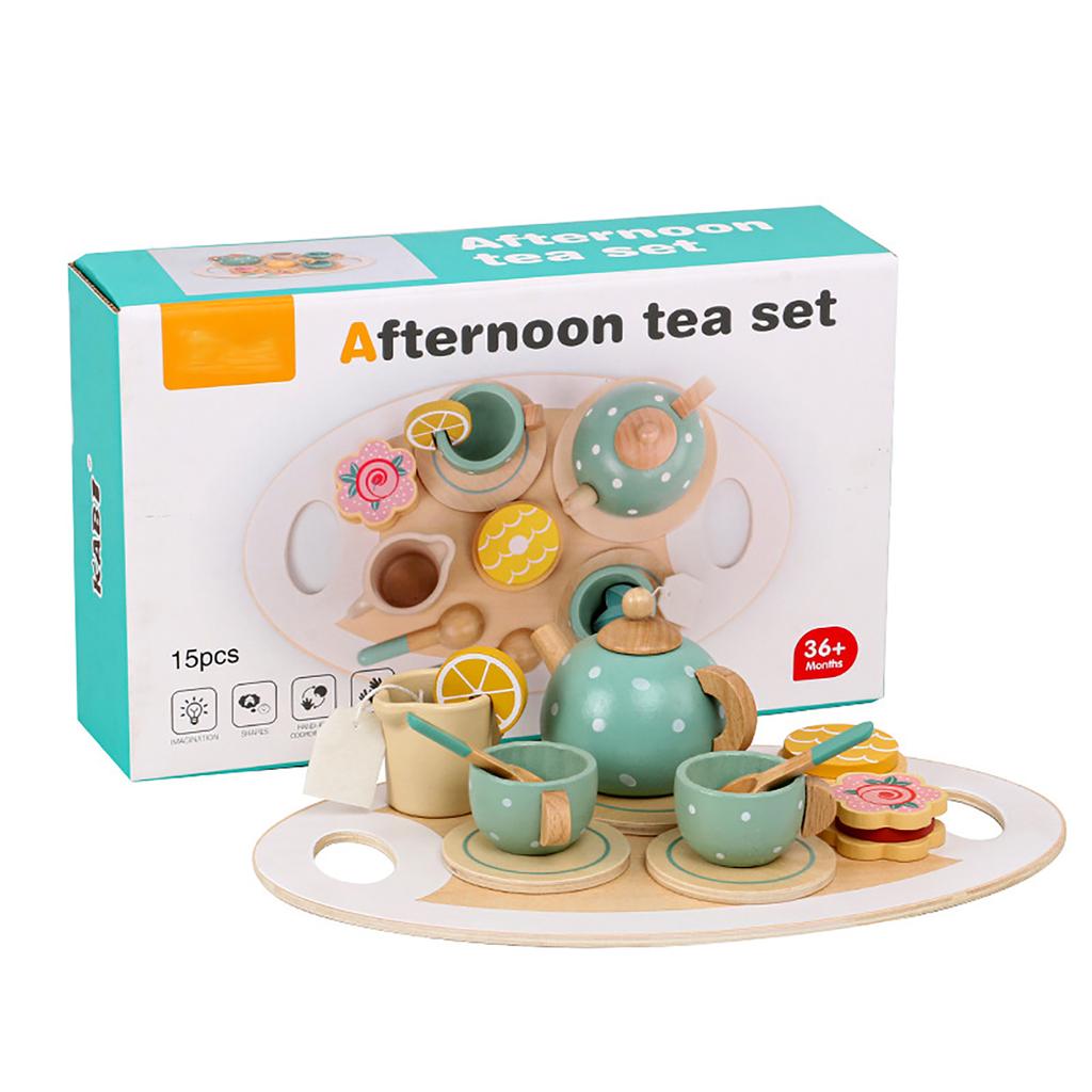Children's Play House Early Education Simulation Dessert Cake Selling Teapot Cup Tea Set Wooden Toy