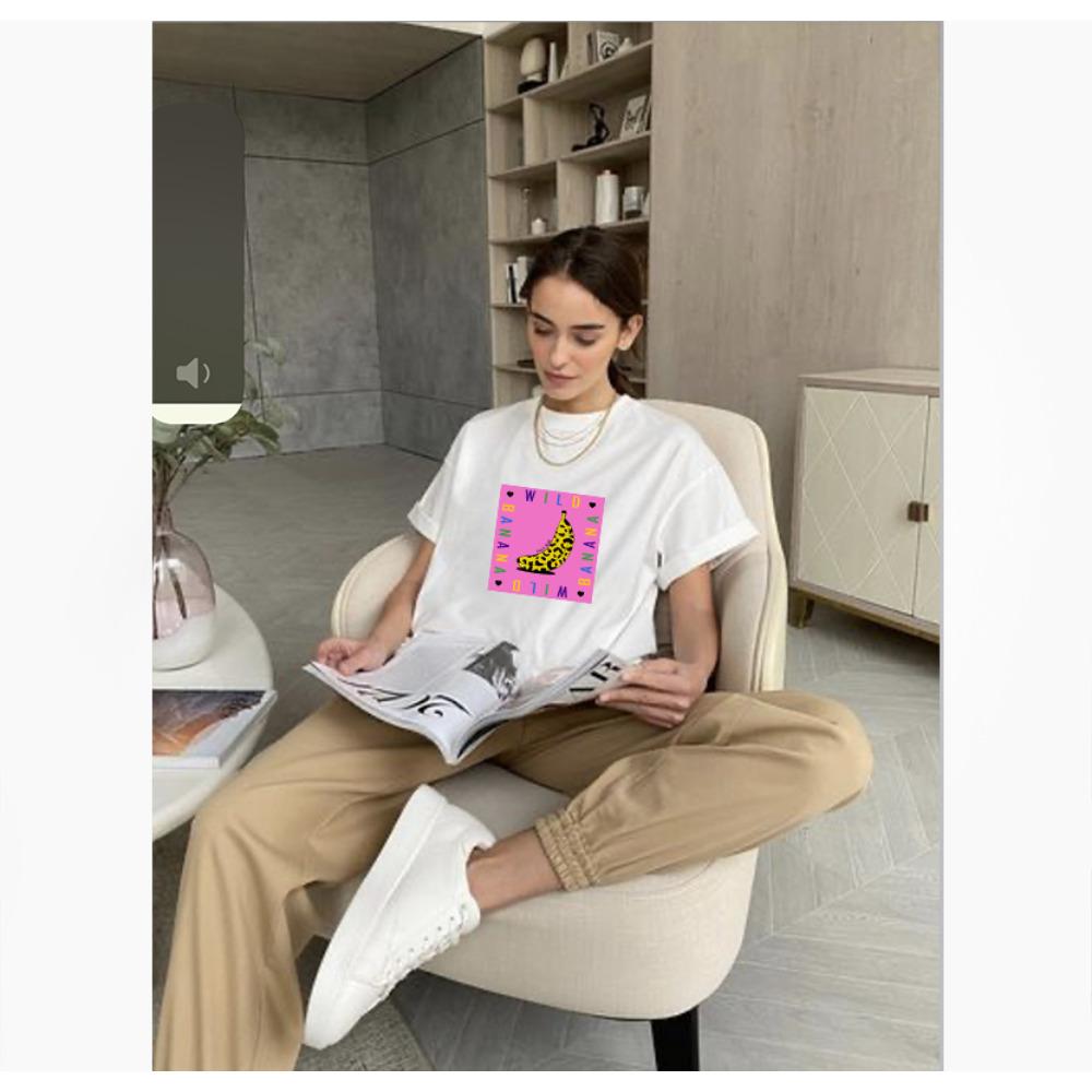 Hirsionsan Colorful Banana Graphic Printed T Shirt Women Summer Cotton Short Sleeve Loose Tee Female Oversized Girls Tees Tops