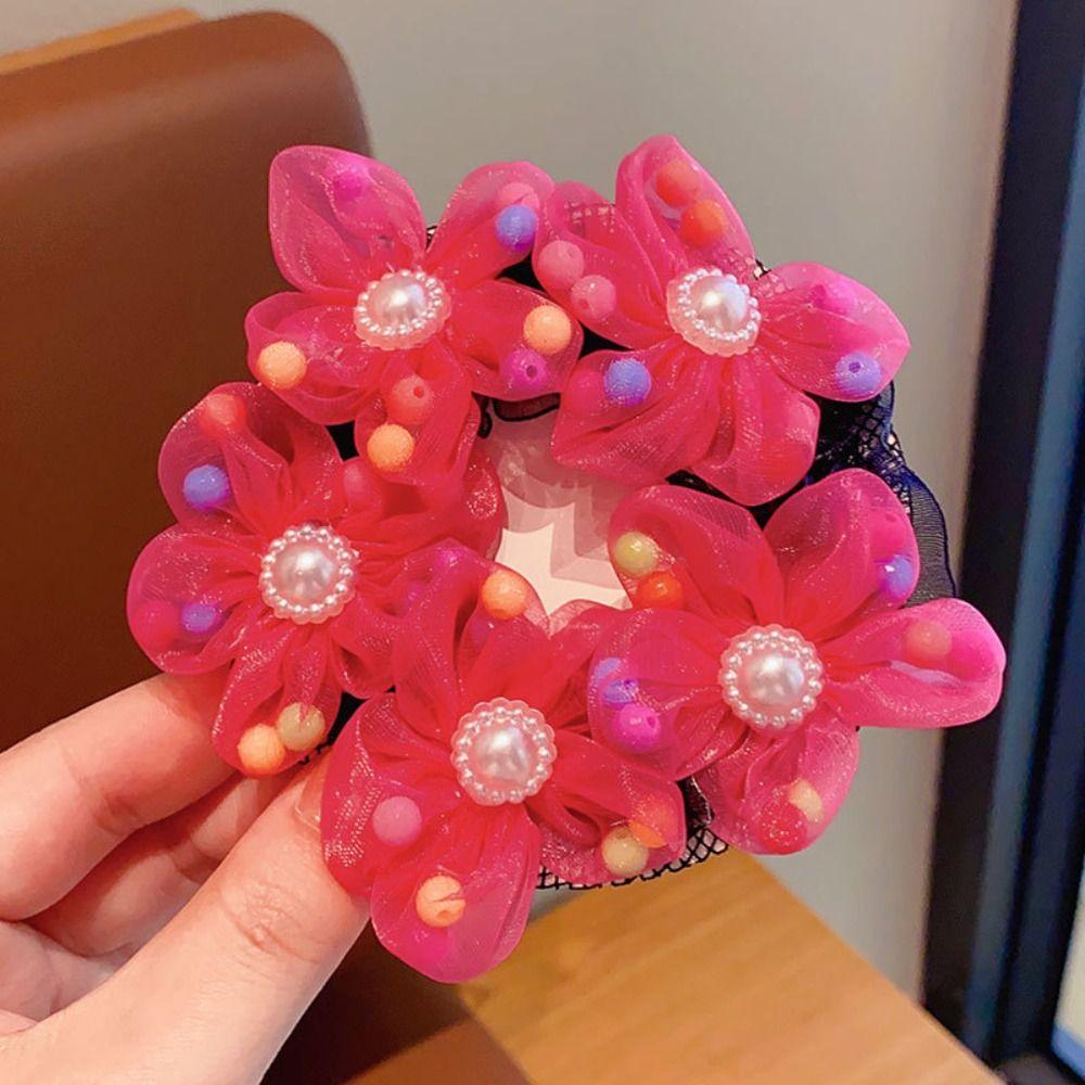 Mesh Flower Hair Net Rainbow Ballet Bun Snood Fashion Children Bun Net  Party