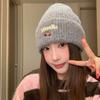 Cute embroidered cherry knitted hat for children to keep warm in autumn and winter, thickened for students to show their faces, small ear protectors,