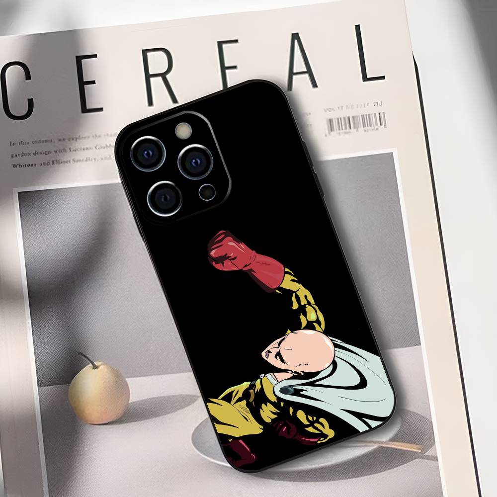 Чехол для телефона One P-Punch M-Man S-Saitama Для iPhone 17,16,15,14,13,12,11 Plus,Pro Max,XS,Мягкий черный чехол