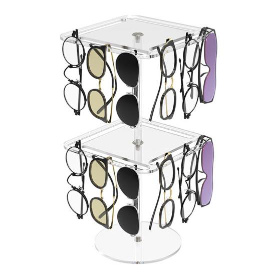 Вращающийся на 360 градусов органайзер для солнцезащитных очков, однослойный/двухслойный прозрачный акриловый стеллаж для хранения очков, экономящий место, прочный держатель для очков