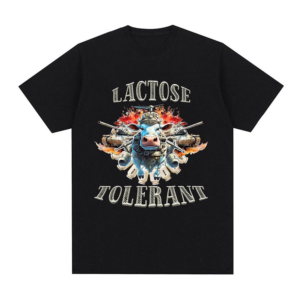 Lactose Tolerant Graphic Print T-Shirt Men's Vintage Fashion Short Sleeve T-shirts 100% Cotton Casual Cozy Oversized T Shirts