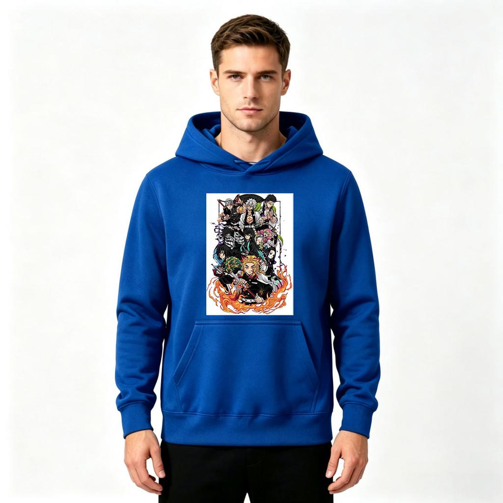 Anime Demon Slayer Characters Print Men's Pullover Hoodie Casual Long Sleeve Sweatshirt