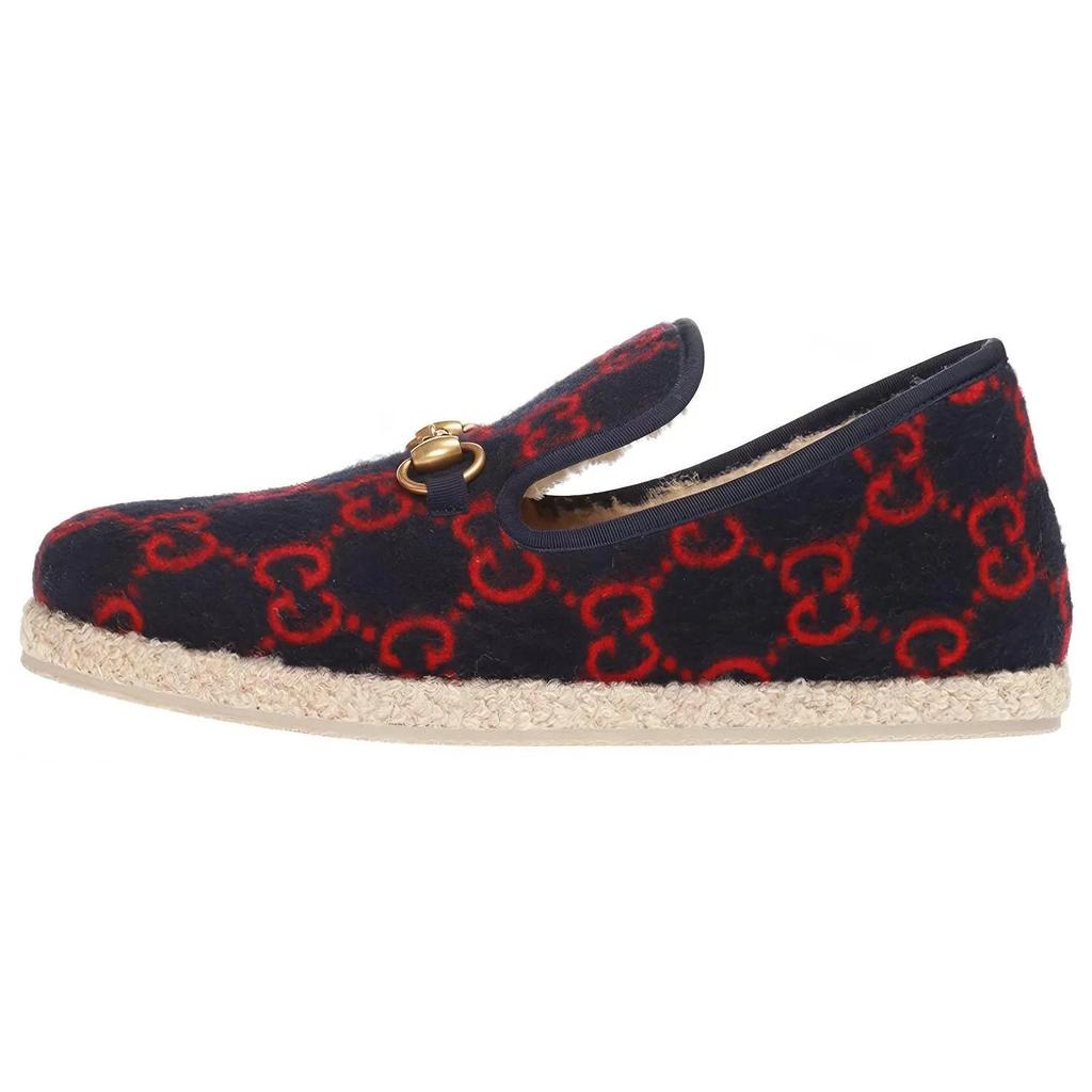 GUCCI Horsebit Suede Wool Loafers Women's Blue Red (Unisex) Women's Casual Unlined Shoes 575850 G3840 4166