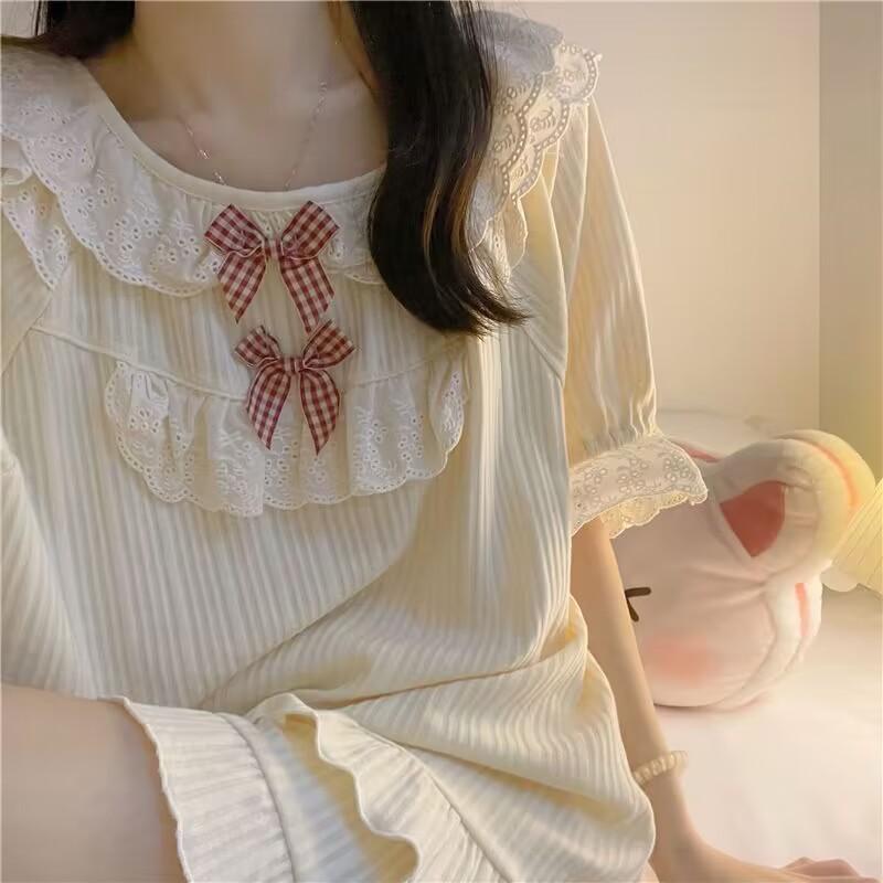 Women's Summer Pajamas Two Piece Set Female Princess Pajamas Bow Short Sleeved Shorts Loose Casual Homewear