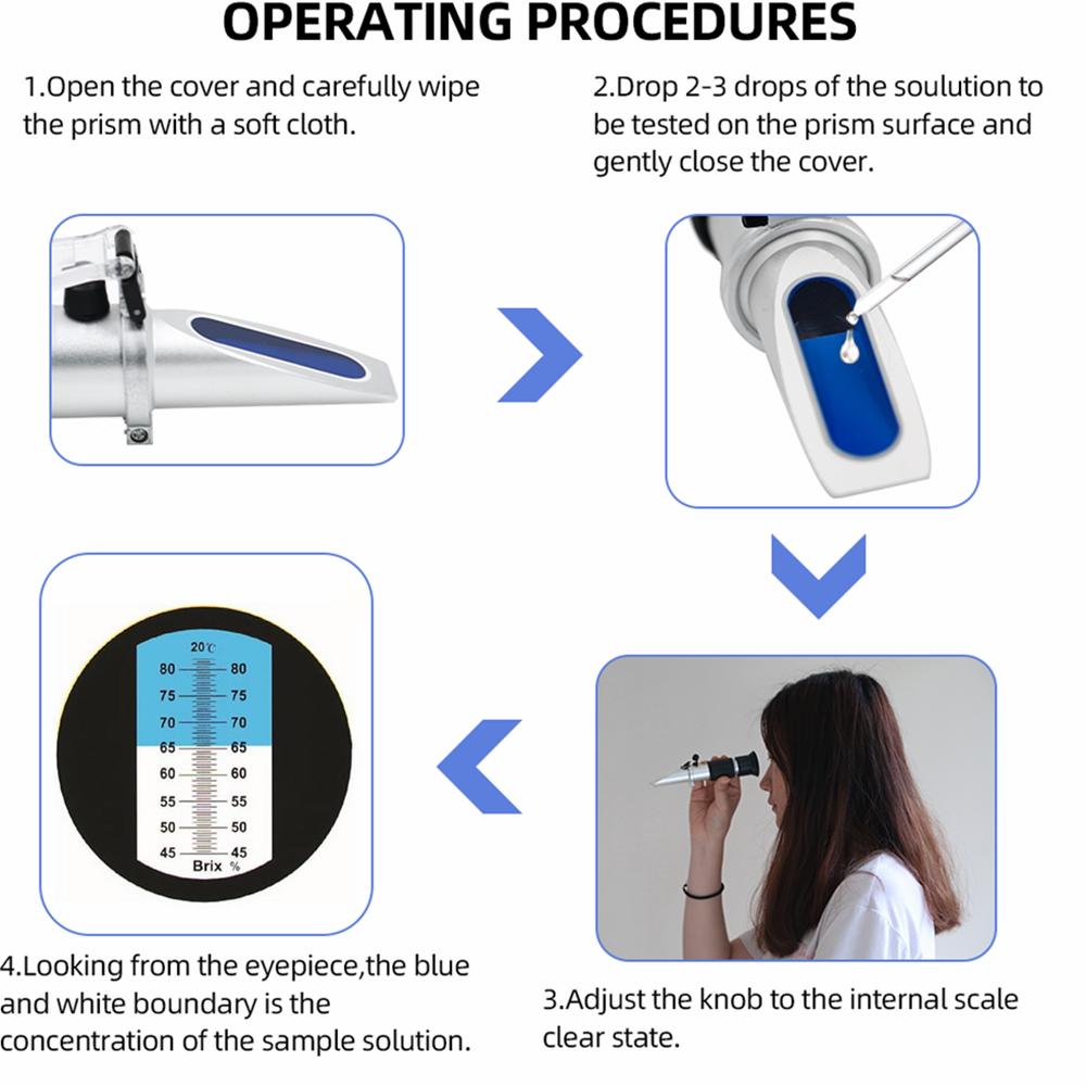 Hand Held 45-82% Sugar Honey Minimum Division 0.5%Brix Content Fruit Juice Liquids ATC Refractometer Brix Meter Refractometer