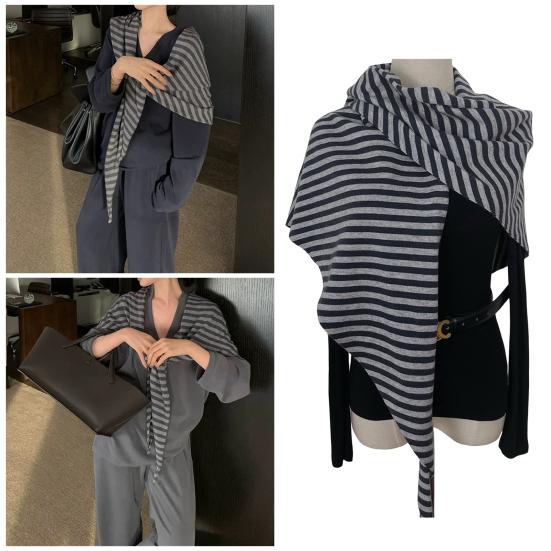Women Knitted Shawl Wrap Scarf Striped Design Soft Imitation Wool Cashmere Cape Cardigan Shawl Coat Blanket