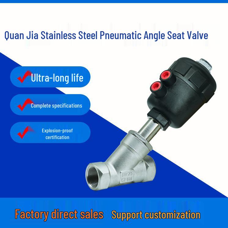 Stainless Steel Pneumatic Y-Type Angle Seat Valve with Internal Thread Connection