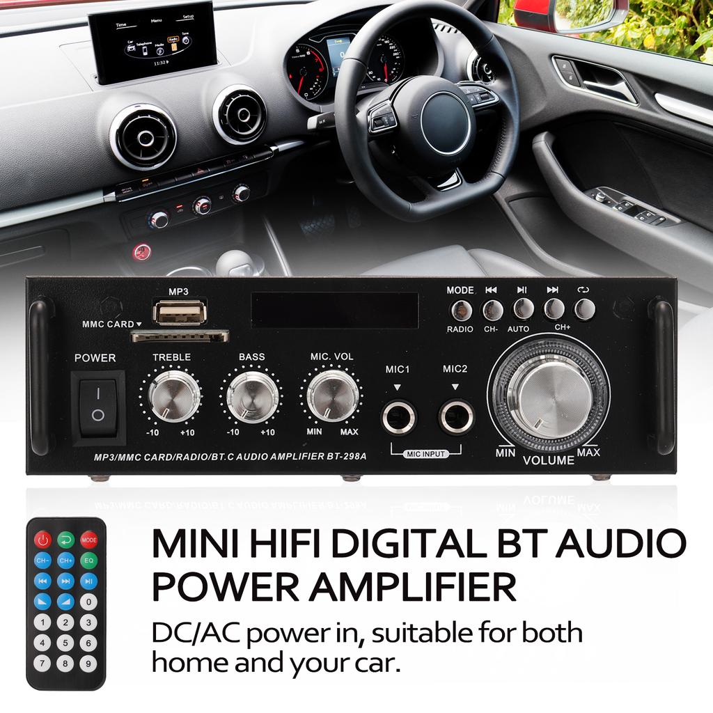 12 В/220 В мини 2-канальный ЖК-дисплей HIFI аудио стерео усилитель мощности BT FM-радио портативный автомобильный дом 600 Вт