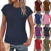 Women's Fashion Casual Slim Drawstring Capped Sleeve Round Neck T-Shirt Top