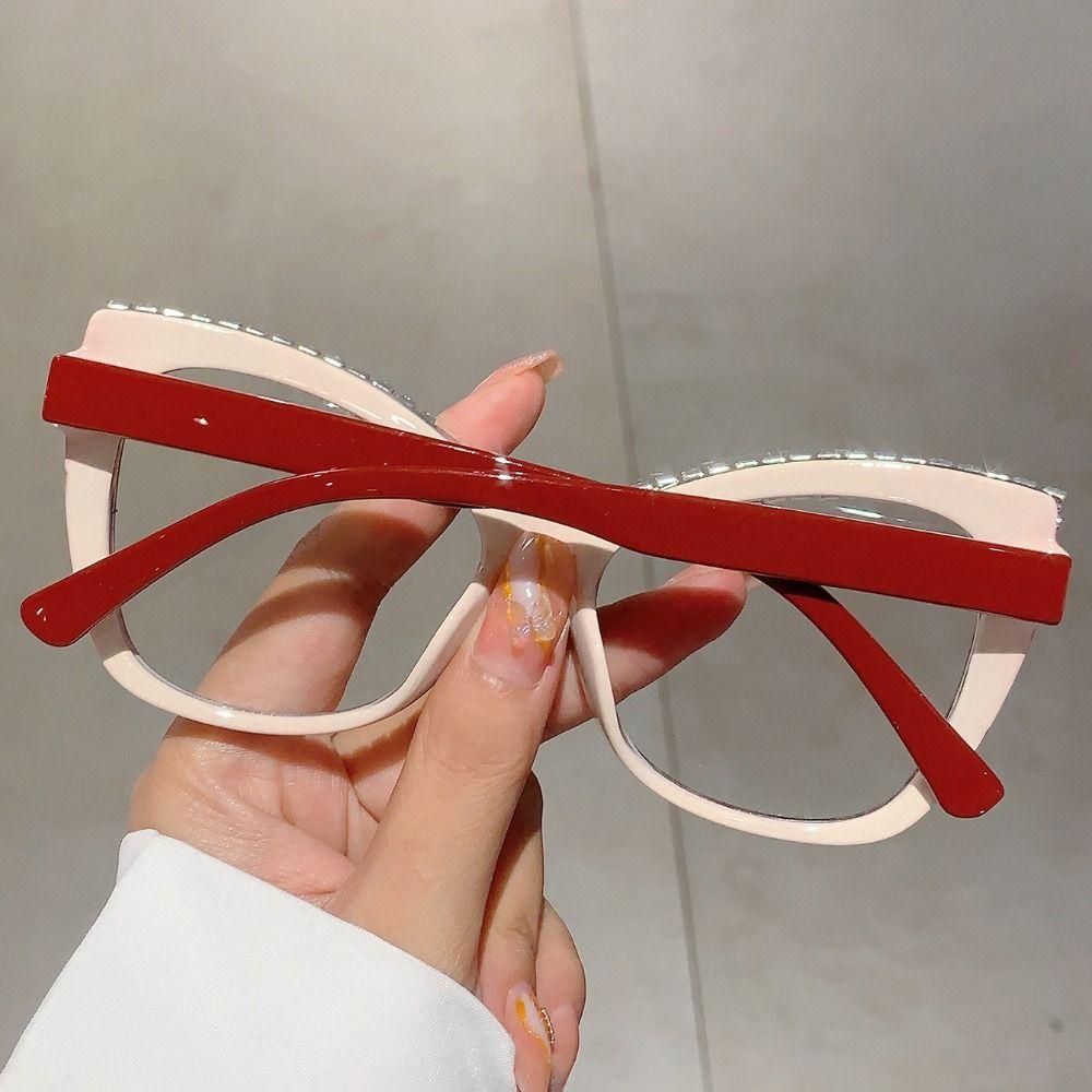 INS Rhinestone Glasses Fashion Lightweight Anti-Blue Light Glasses Handmade Luxury Large Frame Eyewear Outdoor Activities