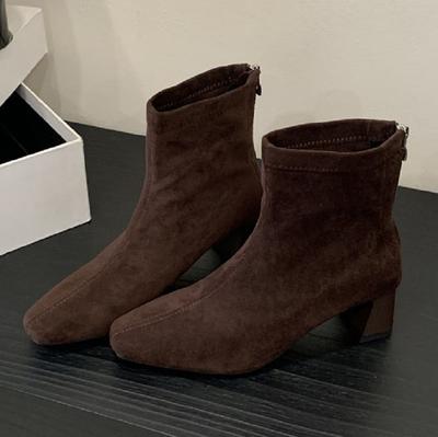 Осенне-зимние ботильоны с острым носком для женщин, на молнии, на квадратном каблуке, модные ботильоны челси