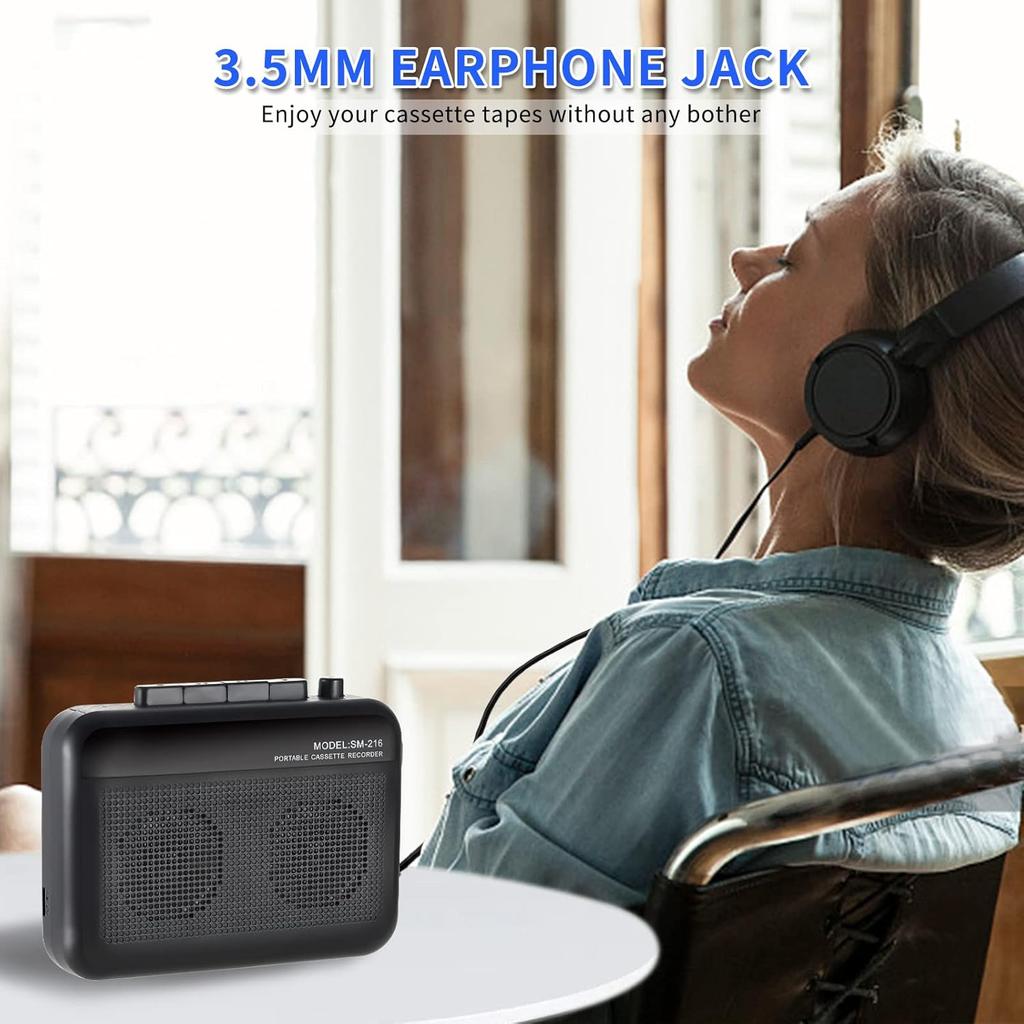 Portable Cassette Player Recorder with Bluetooth Transmitter, Walkman Cassette Tape Player with Headphone Jack, Build-in Speaker, Microphone Jack,