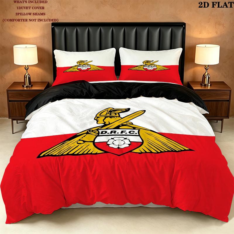 Doncaster Rovers FC Pattern Bedding uilt Set uilt Cover Pillowcase Home Decoration Birthday Gift (1 * duvet cover + 2 * pillowcase without core)