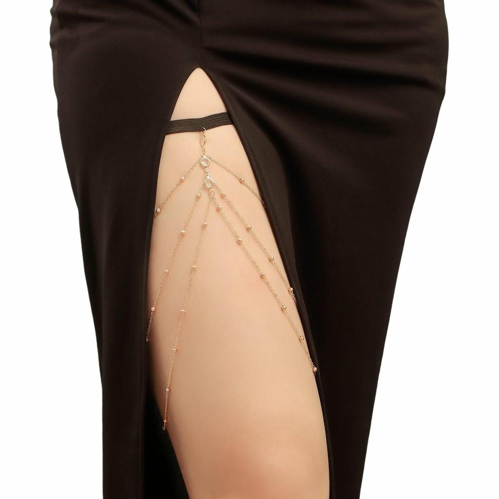Women's Thigh Chain Trendy Multi-layer Beads Crystal Leg Chain Summer Stretch Body Jewelry For Beach Bikini
