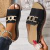 Buckle Slope and Open Toe Beach Slippers for Women, Fashionable Metal Buckle Fish Flat Sandals, Ladies' Sandals