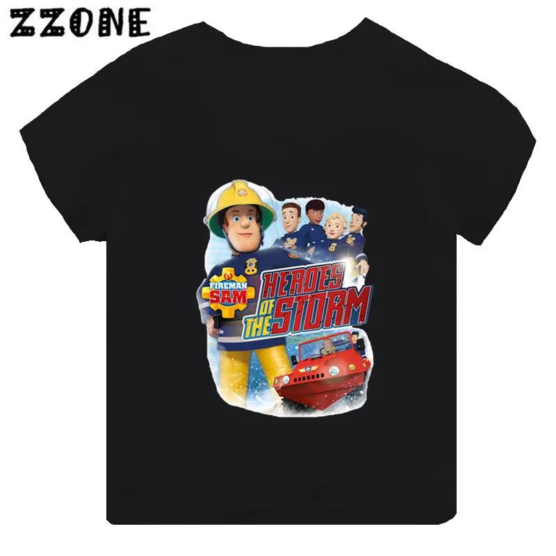 Hot Sale Fireman Sam Print Cartoon Kids Tshirt Funny Girls Clothes Baby Boys Black Short Sleeve T shirt Children TopsTH2450