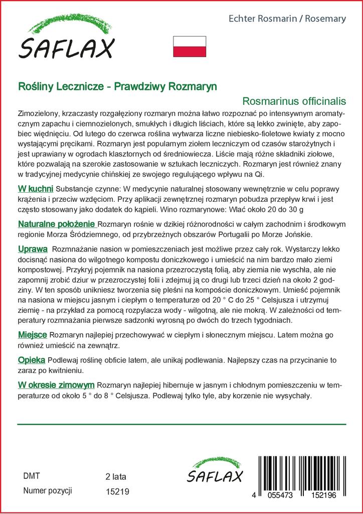 SAFLAX Garden in the Bag - Розмарин - 100 семян - С субстратом в подходящем пакете-стойке - Rosmarinus officinalis