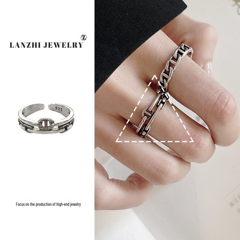 Тайское серебро Женское наборное кольцо - Серебро 925 пробы, Нишевый дизайн, Простые и универсальные украшения