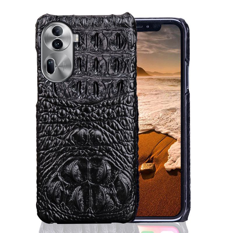 Чехол-книжка из натуральной кожи с рисунком "Череп и Корова" для OPPO Reno10PRO: Защитный чехол-полупакет из натуральной кожи для телефонов Reno10 и Reno10Pro+.