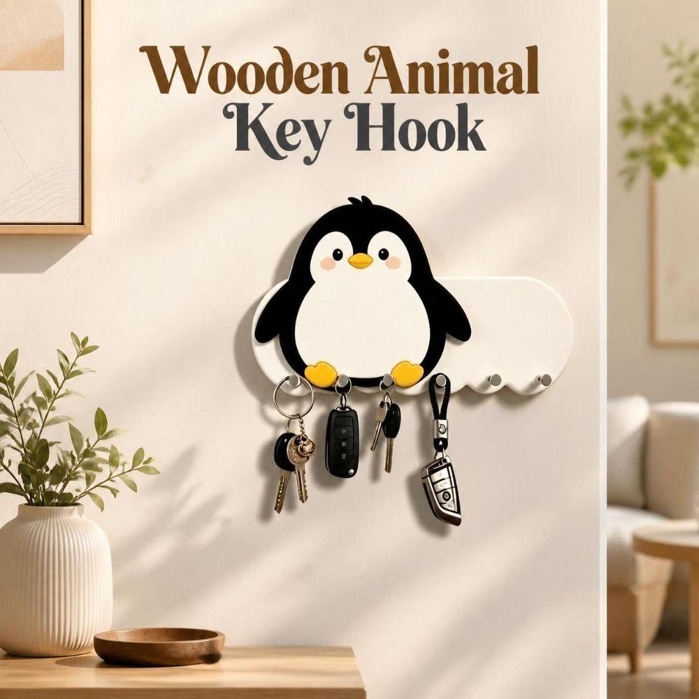 Punch-Free Adhesive Key Holder Cartoon Wall-mount Hanger Modern Animal Key Hook Hallway