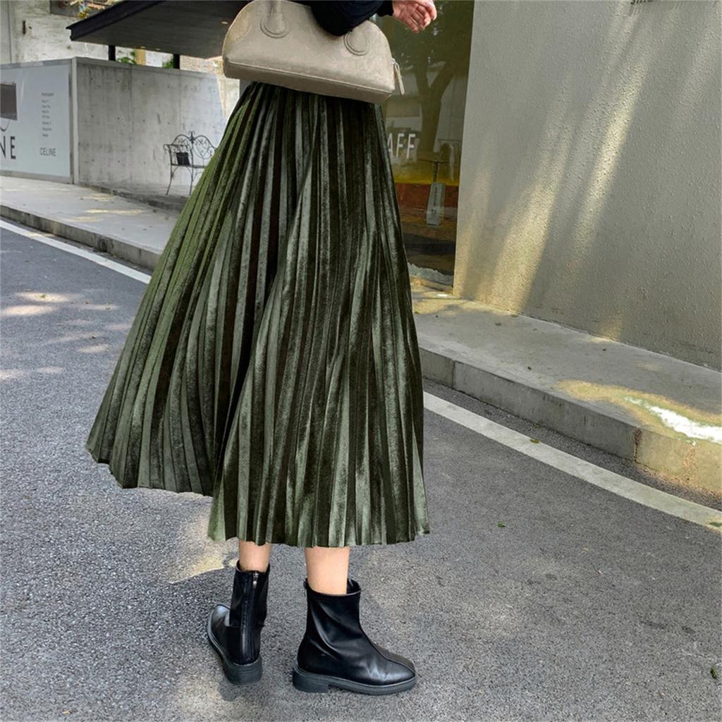 Женская ретро-юбка в стиле литературного стиля, юбка большого размера, бархатная длинная юбка А-силуэта с высокой талией