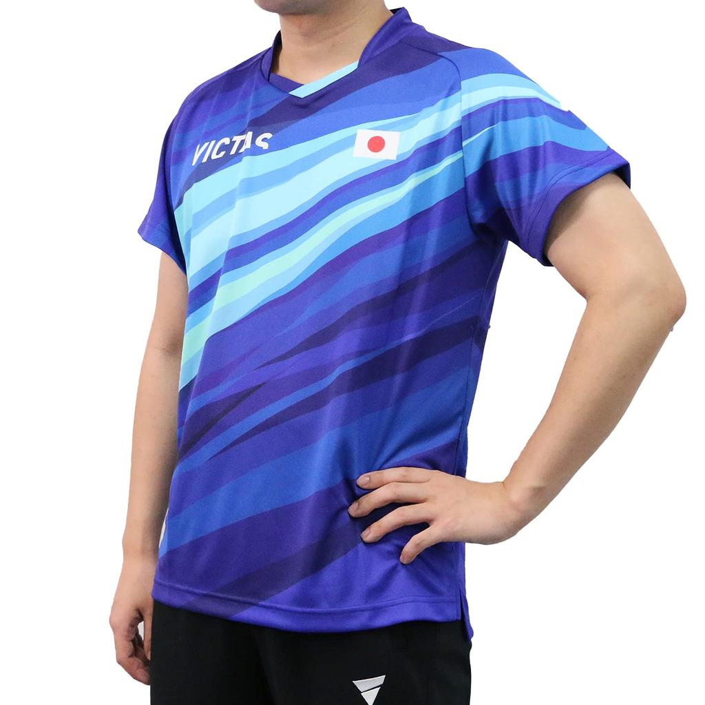 VICTAS Table Tennis DRY Size 532111 Shirt, Sweat-wicking, Quick-drying, Lightweight, V-Authentic Shirt, Unisex, Blue, L,