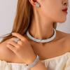4Pcs Multilayer Necklace Bracelet Earring Ring Set Shiny Rhinestone Choker Bridal Jewelry Set  Women