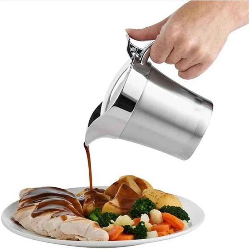 450ml Stainless Steel Sauce Dispenser Double Insulated Gravy Boat With Hinged Lid For Restaurant Household Vinaigrette
