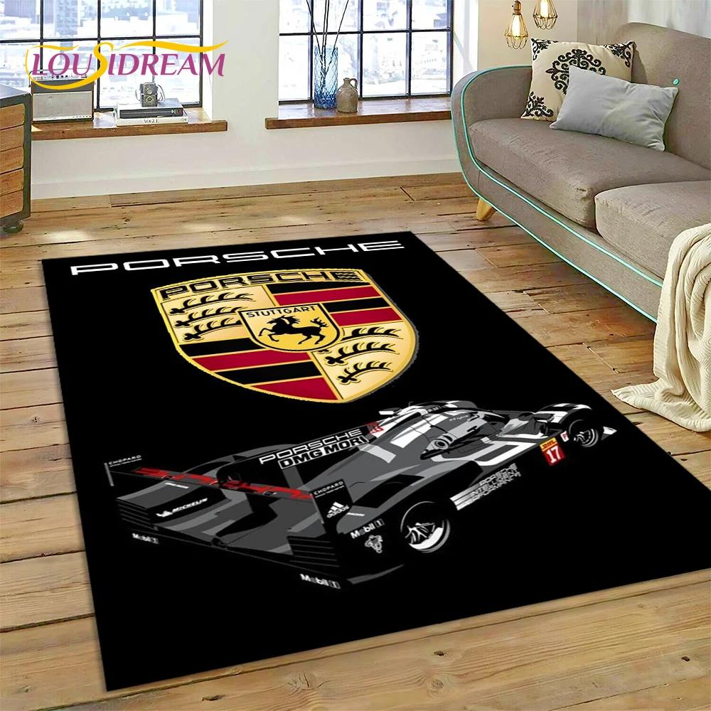 Ковер с логотипом автомобиля P-Porsche, 3D-печать, для гостиной, спальни, домашнего декора, нескользящий коврик для пола под диван, прикроватный коврик, подарок, для игр детей