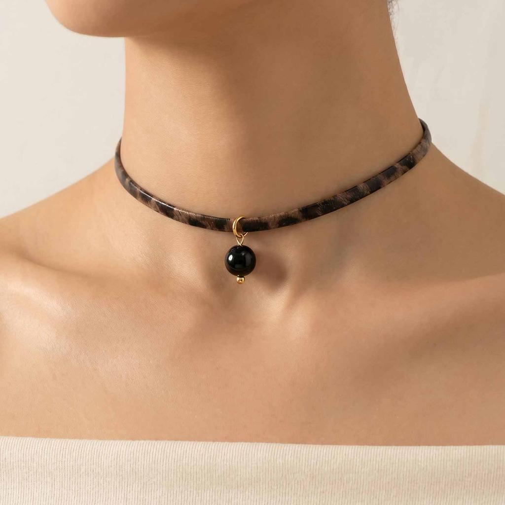 Колье-чокер из леопардовой кожи, Нержавеющая сталь с покрытием 18K золотом, Водонепроницаемый бирюзовый кулон, Украшения Y2K для вечеринок и клубов