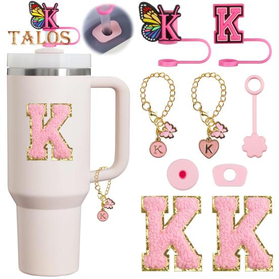 9 шт. портативный набор для пробок для соломинок с буквами и бабочками, аксессуары для чашек объемом 30 унций и 40 унций, многоразовые силиконовые крышки для соломинок с рисунком, цепочка с подвесками